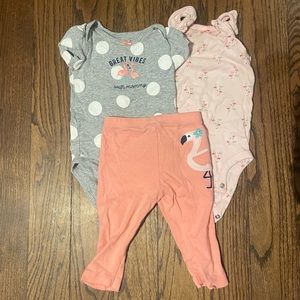 Flamingo Summer Outfit Baby Girl Size 6m